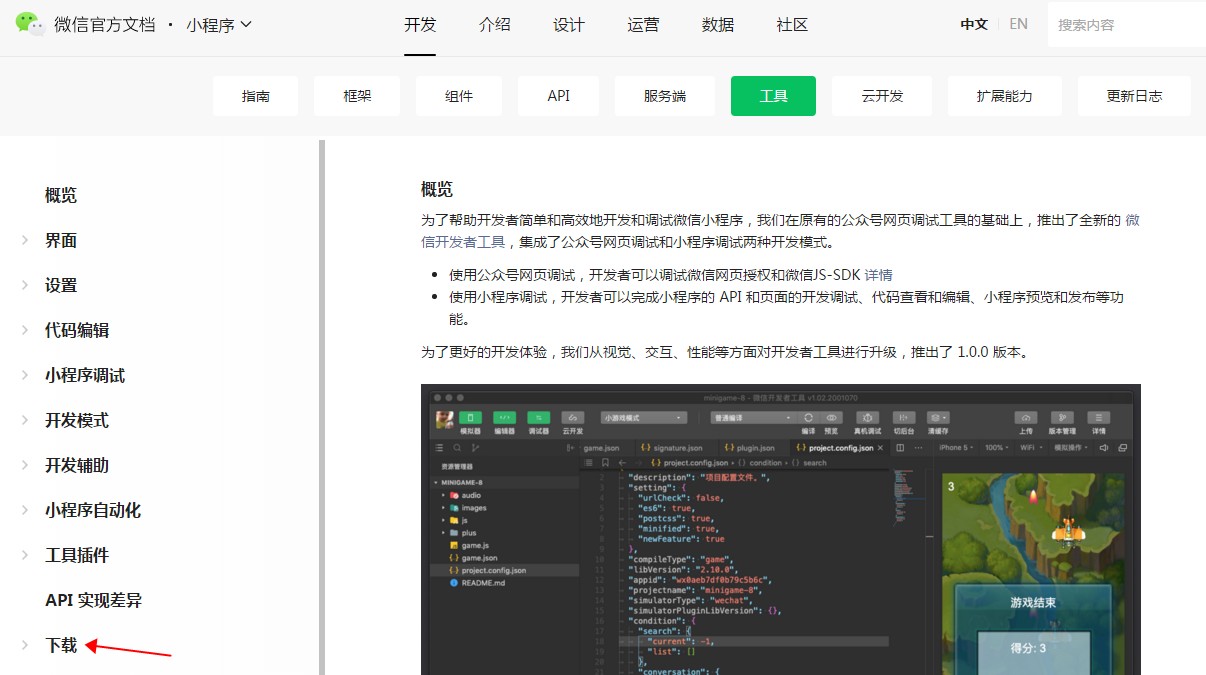 開發(fā)者工具下載頁面